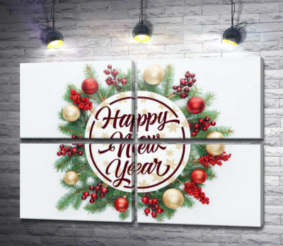 Модульная картина "Новогоднее пожелание: Happy new year"