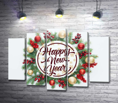 Модульная картина "Новогоднее пожелание: Happy new year"