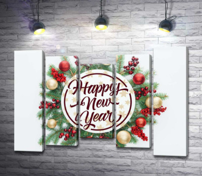 Модульная картина "Новогоднее пожелание: Happy new year"