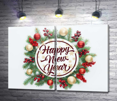 Модульная картина "Новогоднее пожелание: Happy new year"