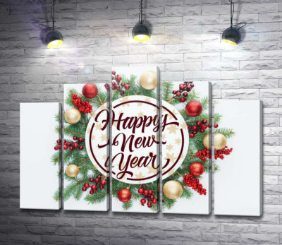 Модульная картина "Новогоднее пожелание: Happy new year"