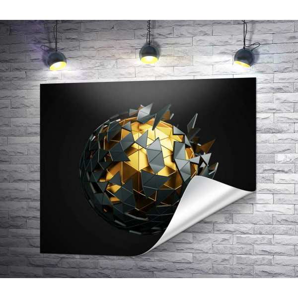 Геометрический черно-золотой полигональный 3Д шар