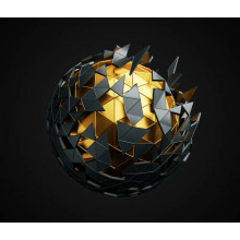 Геометрический черно-золотой полигональный 3Д шар