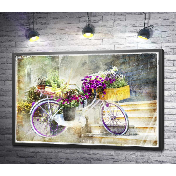 Велосипед з бузковими квітами в Кошик