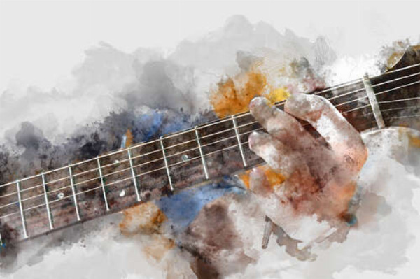 Гриф гітари та рука музиканта