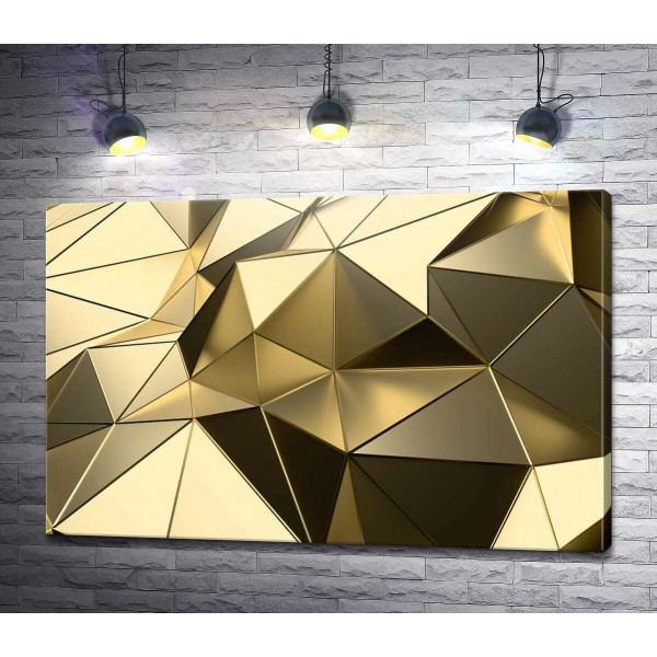 Золотая металлическая стена из полигонов
