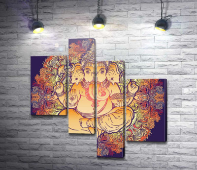 Модульная картина "Бог мудрости и благополучия Ганеша"