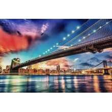 Разноцветная ночная панорама Бруклинского моста