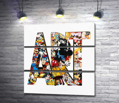 Модульна картина "Напис ART і Міккі Маус бомбер"
