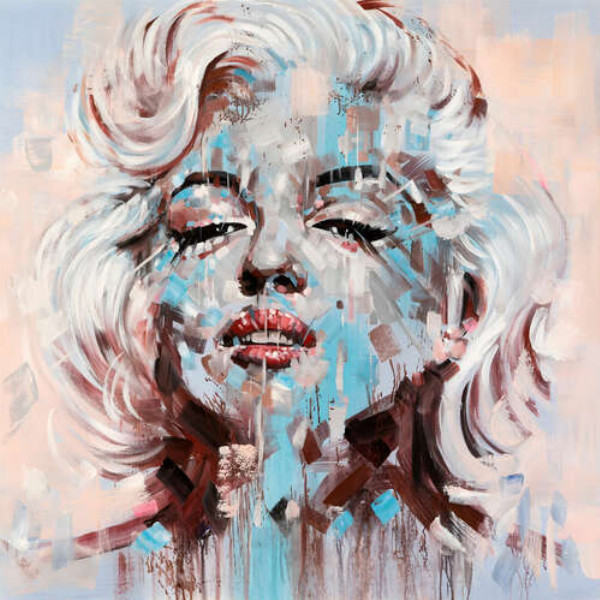 Арт портрет Мерлін Монро у бежево-блакитних тонах