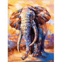 Огромный слон в сине-оранжевых красках