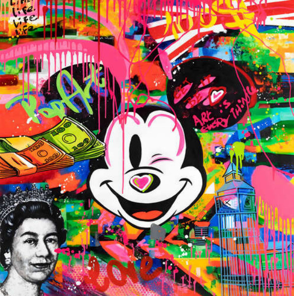 Арт граффити с Микки Маусом и королевой
