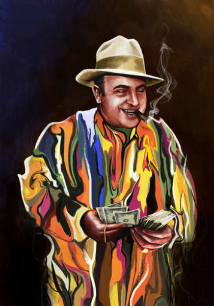 Красочный Аль Капоне с деньгами
