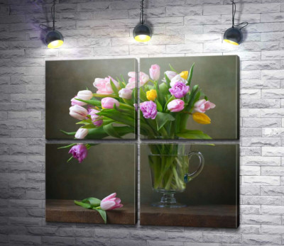 Модульна картина "Свіжий букет тюльпанів у склянці"