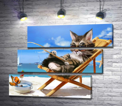 Стильный отдых кота на море