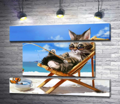 Модульна картина "Стильний відпочинок кота на морі"