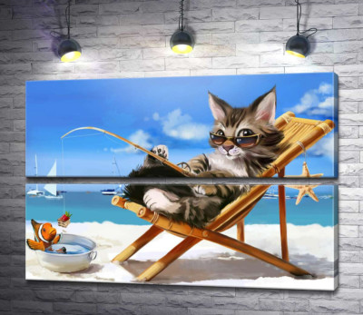 Модульна картина "Стильний відпочинок кота на морі"
