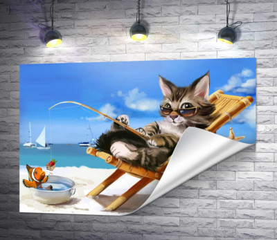 Стильний відпочинок кота на морі
