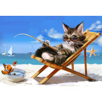 Стильный отдых кота на море
