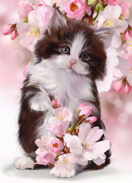 Миле кошеня в яблуневих квітах