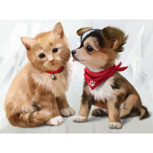 Крошки-друзья котенок и щенок