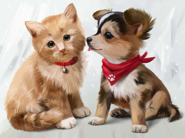 Крошки-друзья котенок и щенок