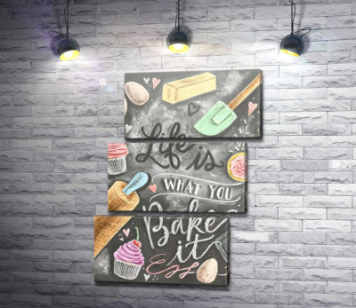 Модульная картина "Кулинарная иллюстрация: Life is what you bake it"