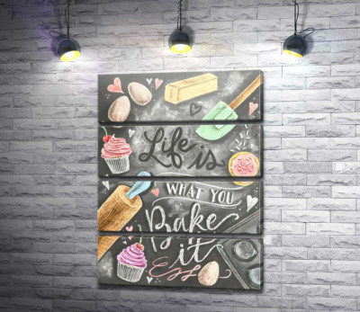Модульная картина "Кулинарная иллюстрация: Life is what you bake it"