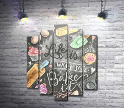 Модульная картина "Кулинарная иллюстрация: Life is what you bake it"