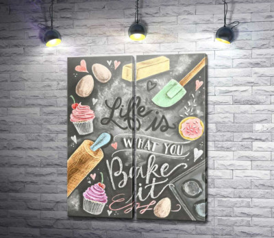 Модульная картина "Кулинарная иллюстрация: Life is what you bake it"