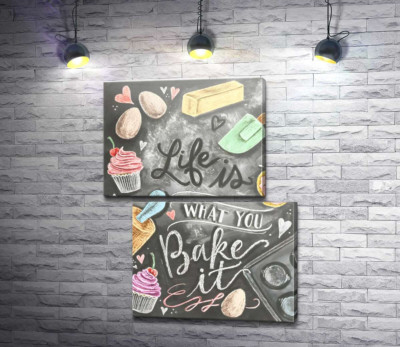 Модульная картина "Кулинарная иллюстрация: Life is what you bake it"