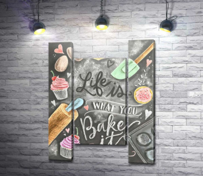 Модульная картина "Кулинарная иллюстрация: Life is what you bake it"