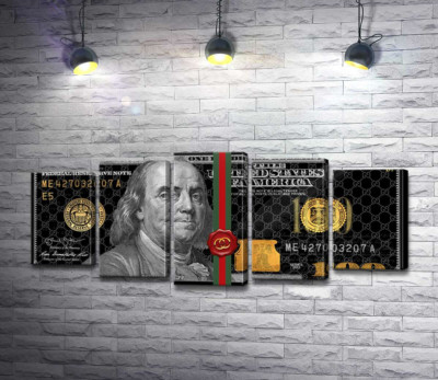 Модульна картина "Золоті 100 доларів у стилі Gucci"