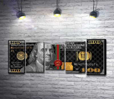 Модульна картина "Золоті 100 доларів у стилі Gucci"