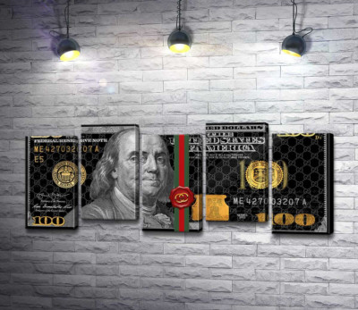 Золотые 100 долларов в стиле Gucci