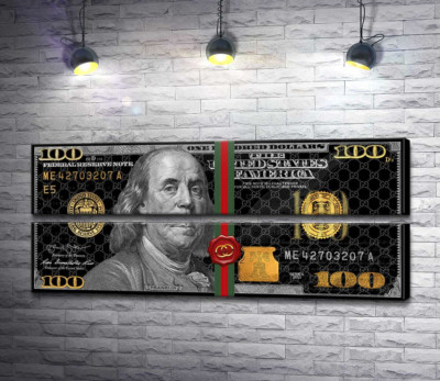 Модульна картина "Золоті 100 доларів у стилі Gucci"