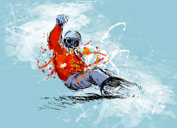 Сноубордист мчит по снегу