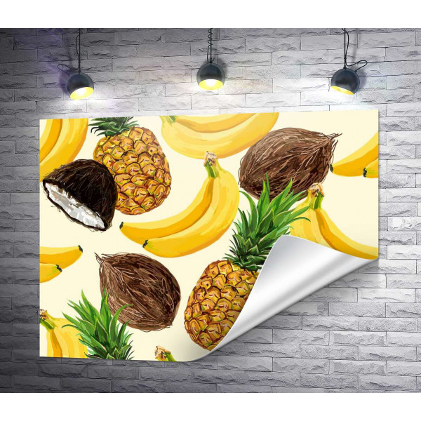 Текстура з бананів, кокосів та ананасів