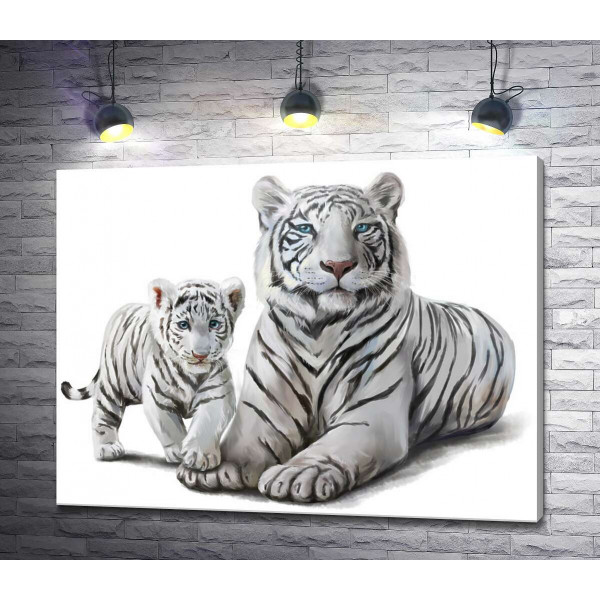 Білий тигр з дитинчатою