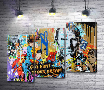 Модульна картина "Арт графіті з Джобсом - Go hunt your dream"