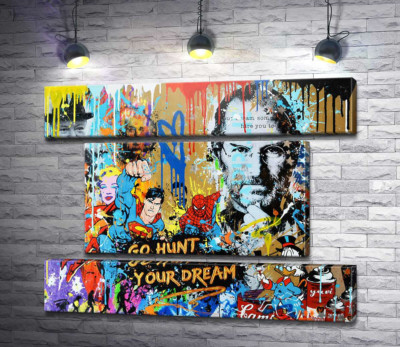 Модульна картина "Арт графіті з Джобсом - Go hunt your dream"