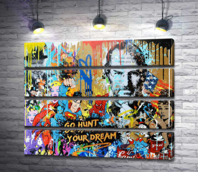 Модульна картина "Арт графіті з Джобсом - Go hunt your dream"