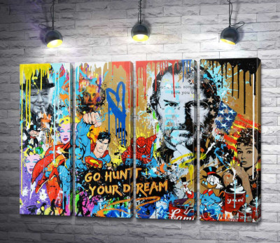 Модульна картина "Арт графіті з Джобсом - Go hunt your dream"