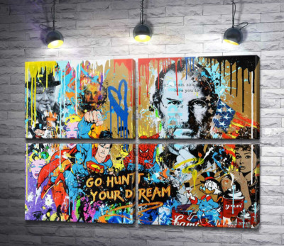Модульна картина "Арт графіті з Джобсом - Go hunt your dream"