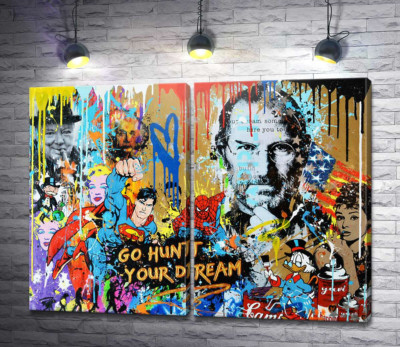 Модульная картина "Арт граффити с Джобсом - Go hunt your dream"