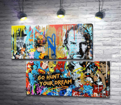 Модульная картина "Арт граффити с Джобсом - Go hunt your dream"