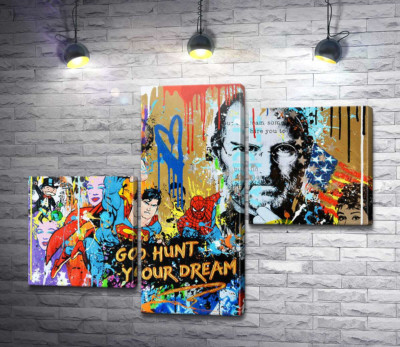 Модульная картина "Арт граффити с Джобсом - Go hunt your dream"