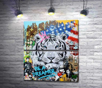 Модульная картина "Арт граффити с тигром - Be a dreamer"