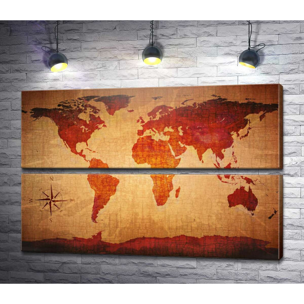 Стилизованная карта мира в темно-красных тонах