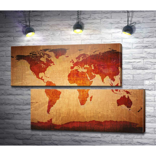 Стилізована карта світу у темно-червоних тонах